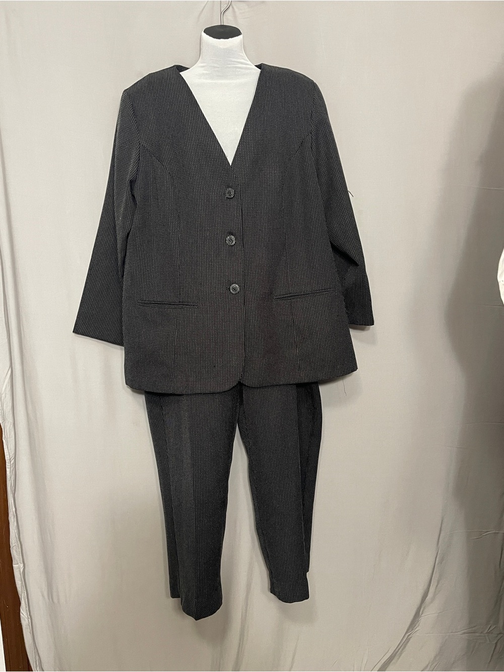 Alfred Dunner 18W Black 2 Pc Pant Suit Collarless Cardigan Jacket Pants Set